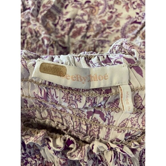 See by Chloe Long Sleeve Paisley Ruffle Top Purple Womens Size 36 US 4 - Picture 9 of 10